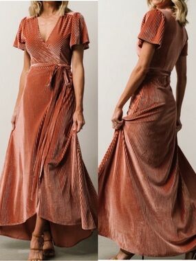 Baltic Born Andi Ribbed Velvet Wrap Dress In Cherry Blossom Pink